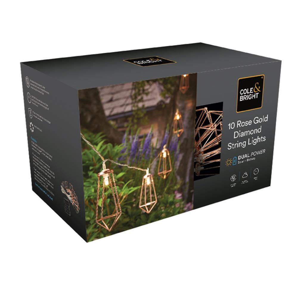 Cole & Bright 10 Rose Gold Diamond Solar String Lights