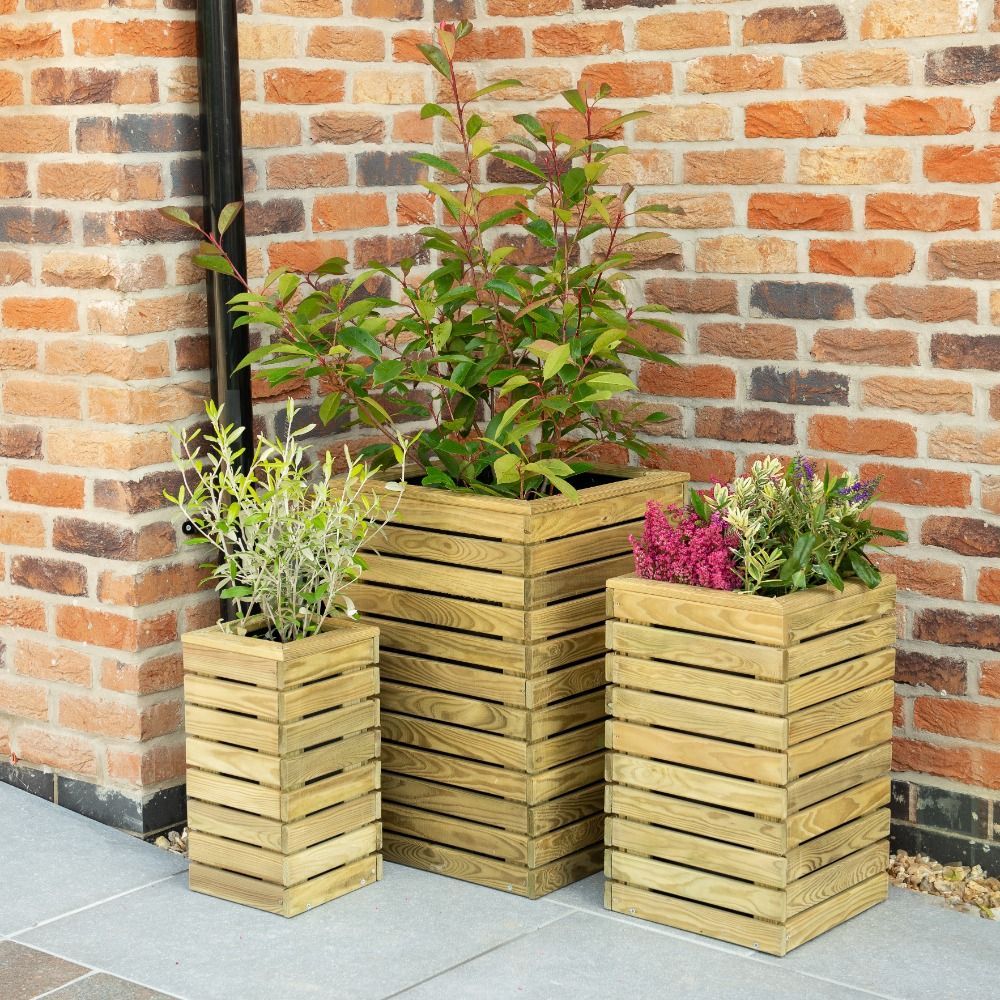 Contemporary Slatted Planter Set Of 3 (Direct Delivery)