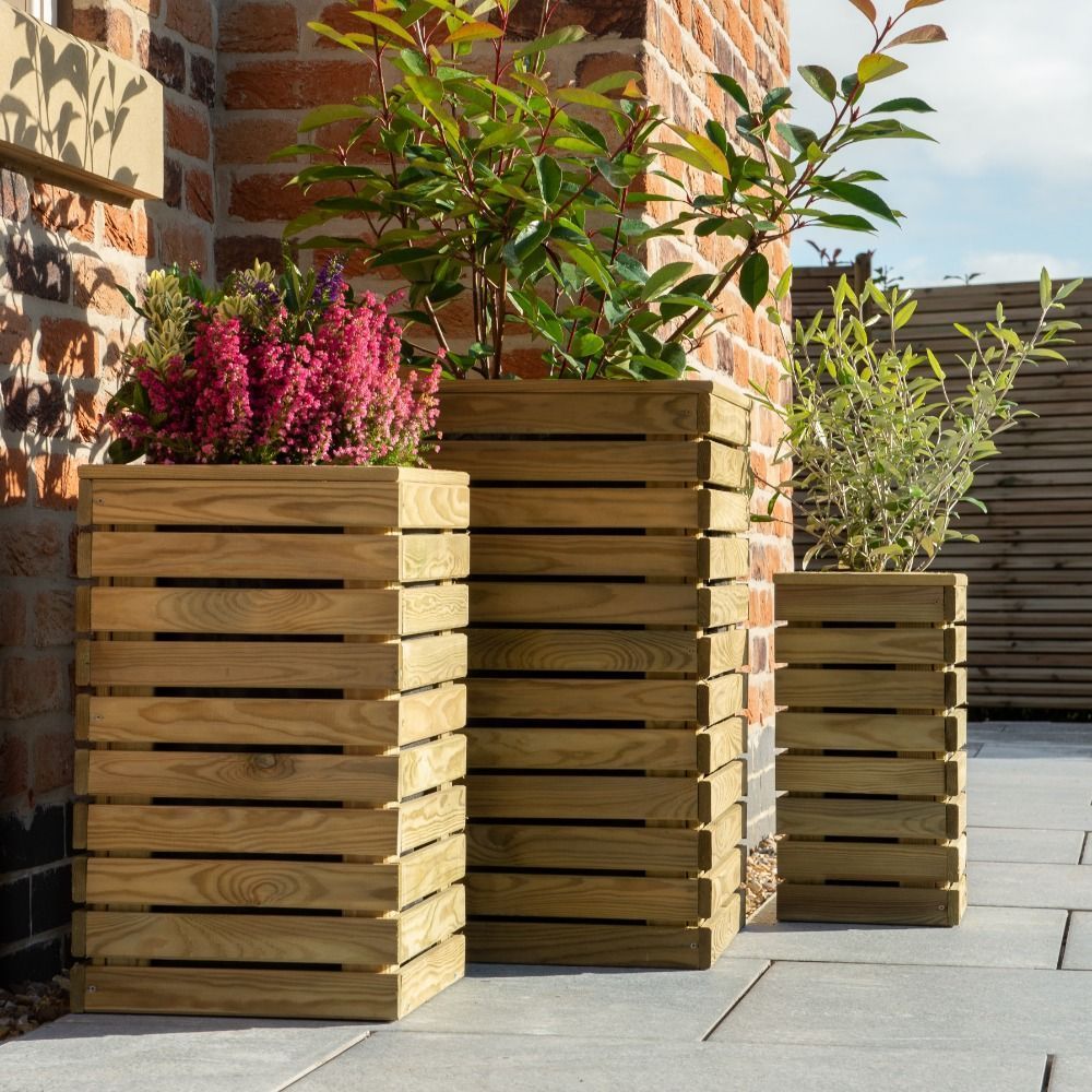 Contemporary Slatted Planter Set Of 3 (Direct Delivery)