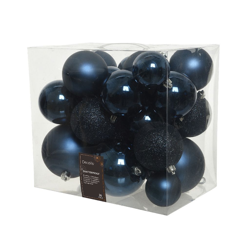 Night Blue Assorted Shatterproof Baubles - 26 Pack