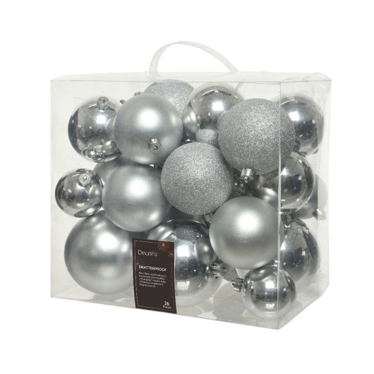 Silver Assorted Shatterproof Baubles - 26 Pack