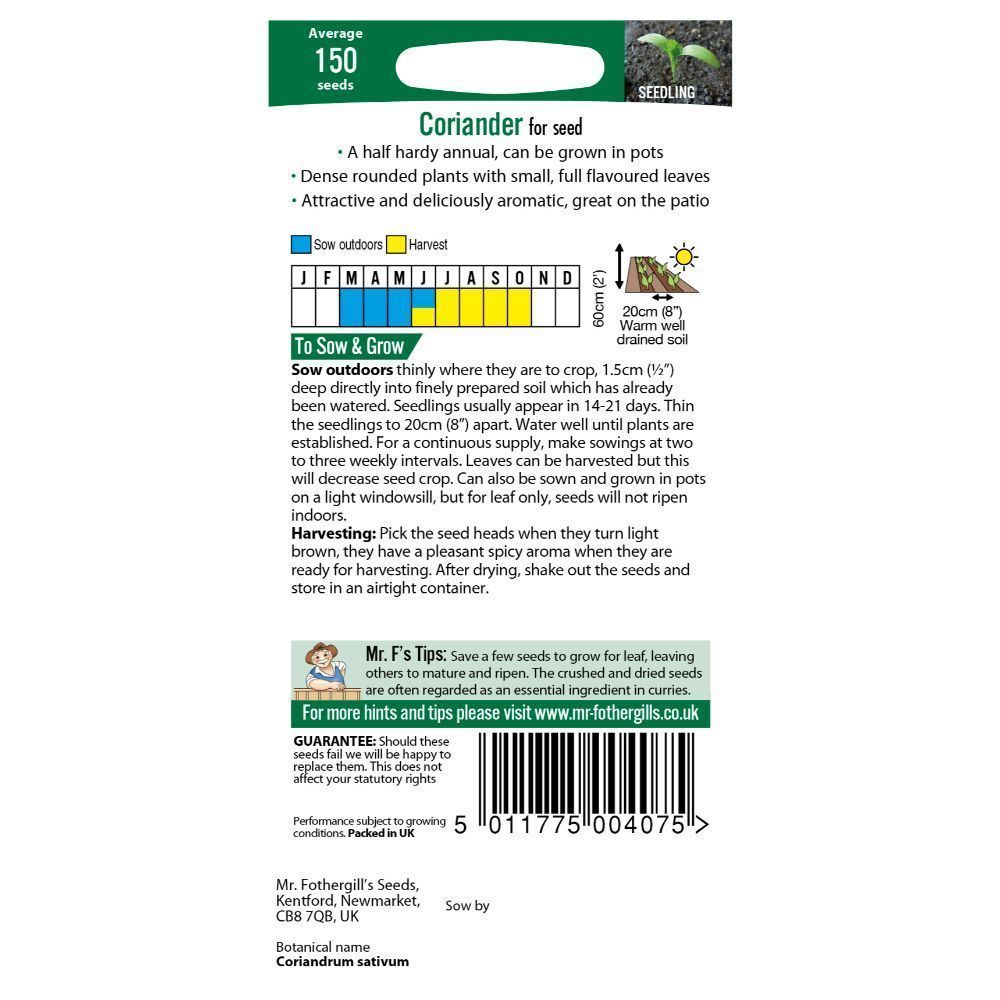 Mr Fothergill's Coriander For Seed