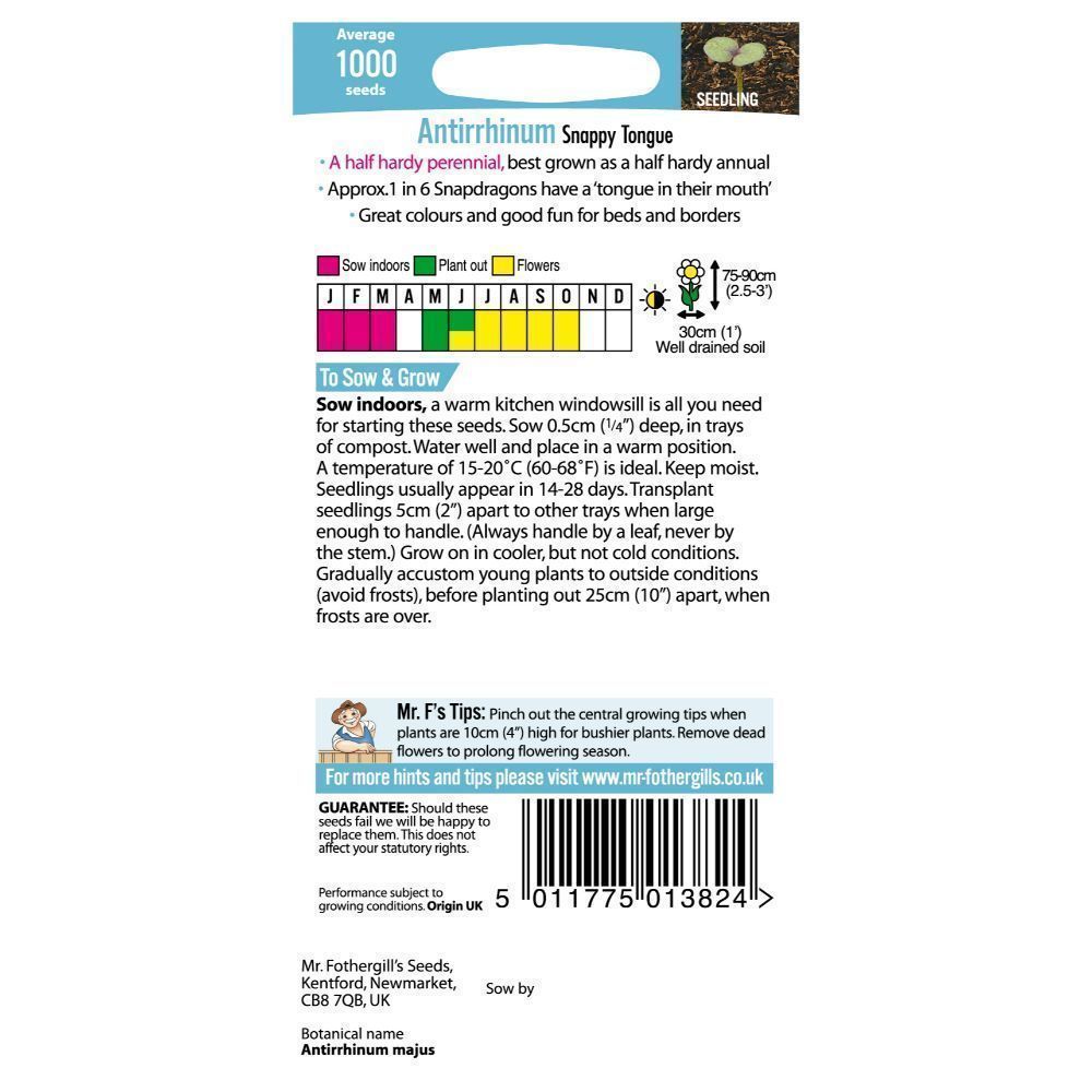 Mr Fothergill's Antirrhinum Snappy Tongue