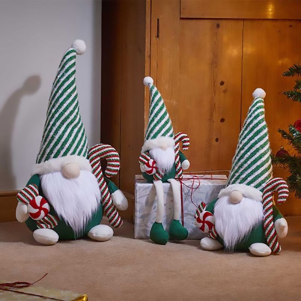 48cm Green-White Seated Candy Cane Gonk