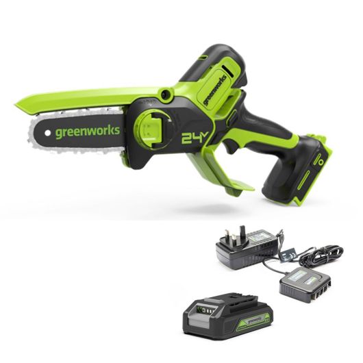 Greenworks 24V Mini Chainsaw With 2Ah Battery & 2Ah Charger