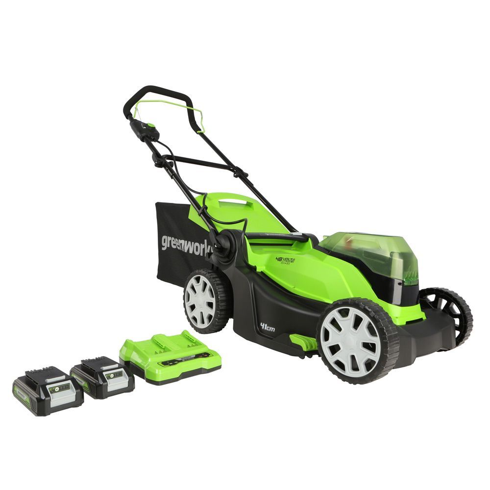 Greenworks 48V 41cm Cordless Lawnmower & 2x 2Ah Batteries