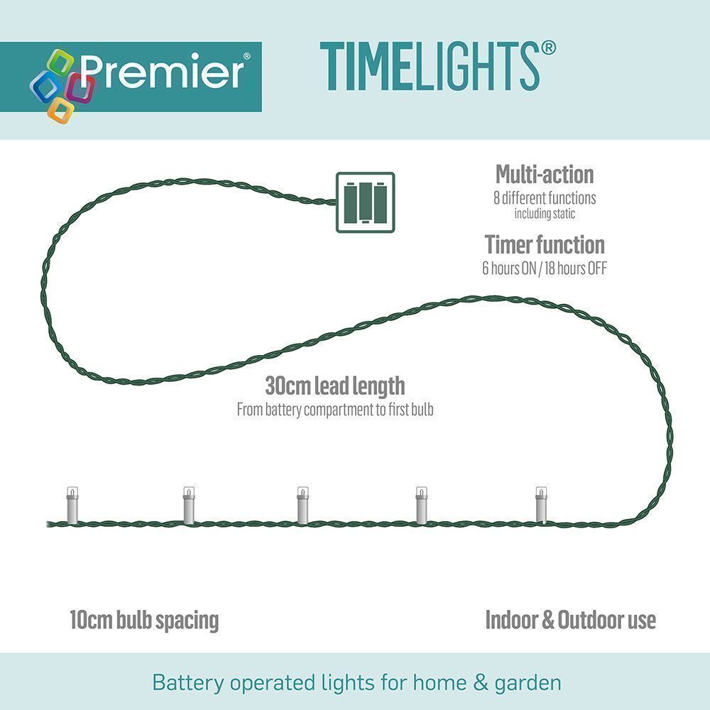 Premier TimeLights Battery Operated 50 LED 5m - Rainbow