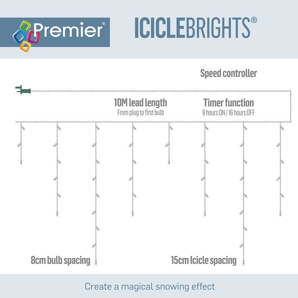 Premier 300 LED Frosted IcicleBrights 7.4m - White (White Cable)