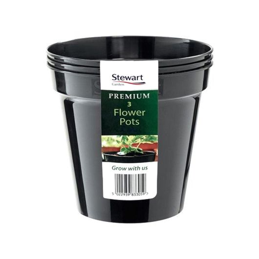 Stewarts Flower Pots Black 15cm - Pack of 3