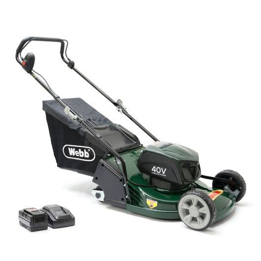 Webb 43cm 40V Cordless Rear Roller Rotary Lawnmower & 4Ah Battery 